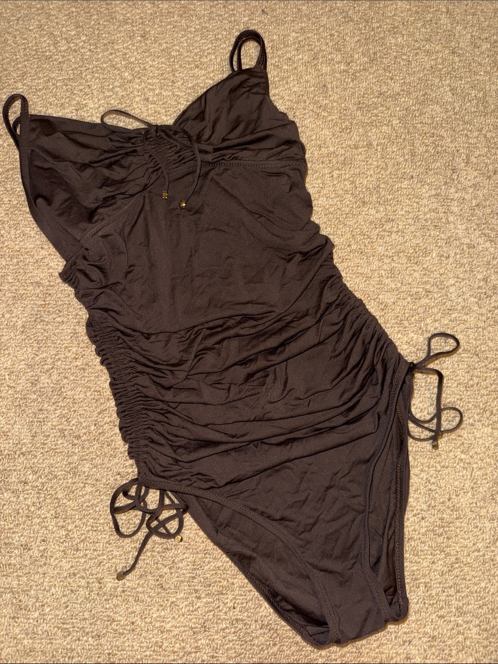 DKNY Brown Ruched One-Piece Swimsuit M